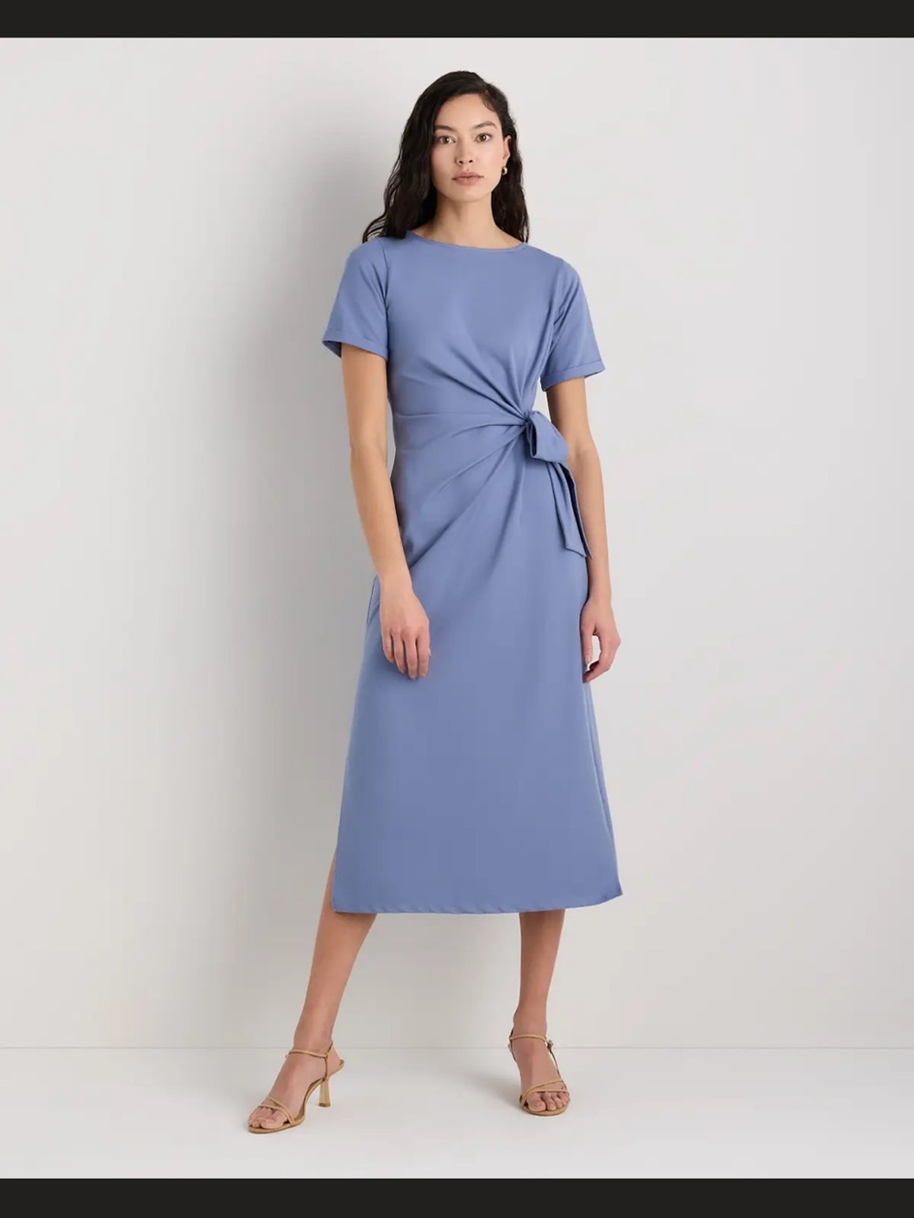 Quince stretch, cotton jersey side tie, midi dress extra small